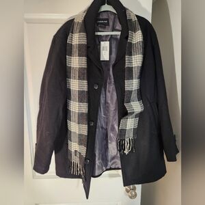 London Fog Black Coat with Plaid Scarf